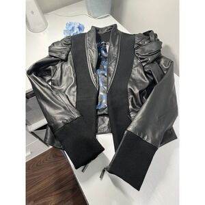 Affliction Black Premium Genuine Leather Puffed Sleeve‎ Jacket Women Medium